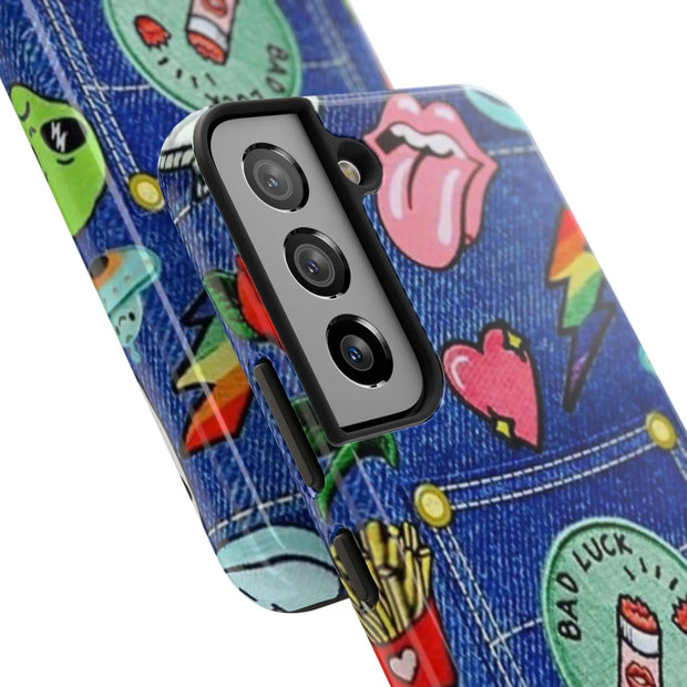 Retro Kidcore Denim Patch Tough Phone Case LavenderCeleste