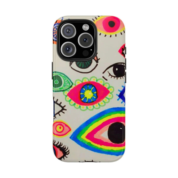 White Neon Evil Eye Psychedelic Pattern Tough Phone Case LavenderCeleste