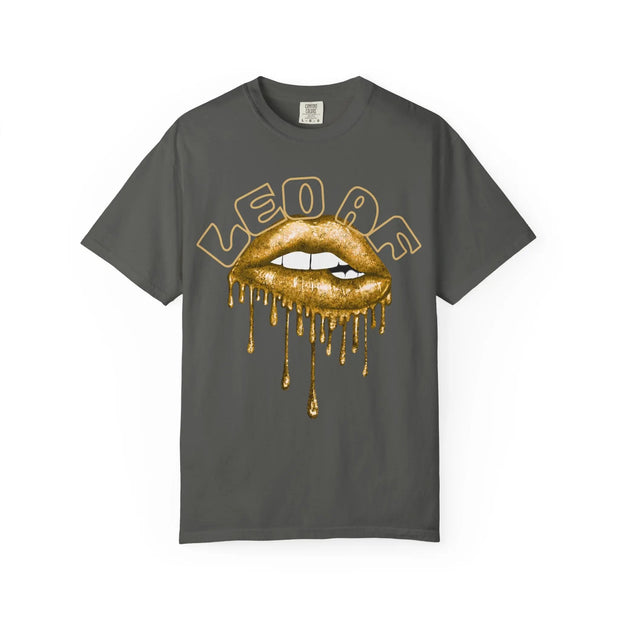 Leo AF Dripping Lips Comfort Colors Tee – Gold Bold Zodiac Energy