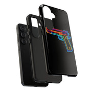 Neon Rainbow Gun Tough Phone Case – Bold Retro Vaporwave Aesthetic LavenderCeleste
