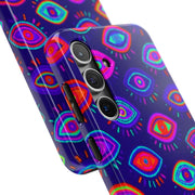 Trippy Neon Evil Eye Protective Tough Phone Case LavenderCeleste