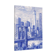New York City Toile Art – Blue Scenic Skyline Matte Canvas LavenderCeleste