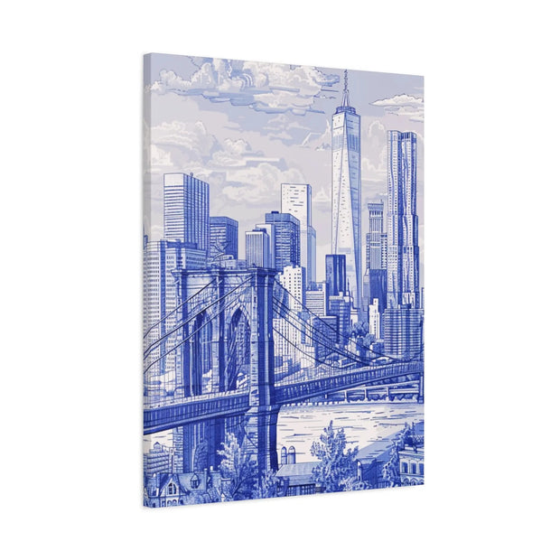 New York City Toile Art – Blue Scenic Skyline Matte Canvas LavenderCeleste