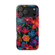 Neon Crochet Floral Tough Phone Case – Vibrant Retro Handmade Pattern Printify