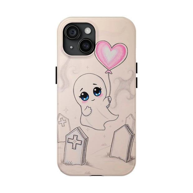 Sad Ghost with Heart Balloon Kawaii Tough Phone Case LavenderCeleste