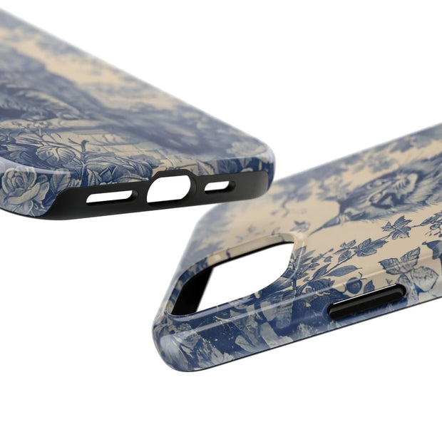 Maine Coon Toile Tough Phone Case – Vintage Blue Floral Cat Pattern - LavenderCeleste