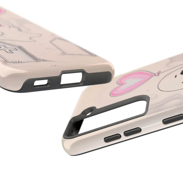 Sad Ghost with Heart Balloon Kawaii Tough Phone Case LavenderCeleste