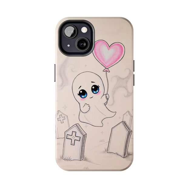 Sad Ghost with Heart Balloon Kawaii Tough Phone Case LavenderCeleste