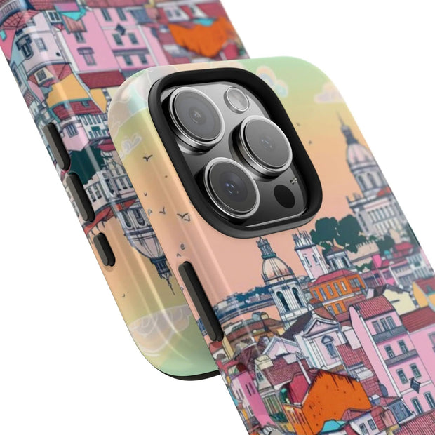 Lisbon Portugal Tough Phone Case – Pastel City Skyline Aesthetic