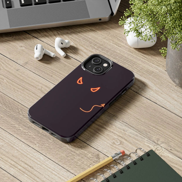 Neon Devil Eyes Tough Phone Case – Minimal Dark Glow Aesthetic Printify