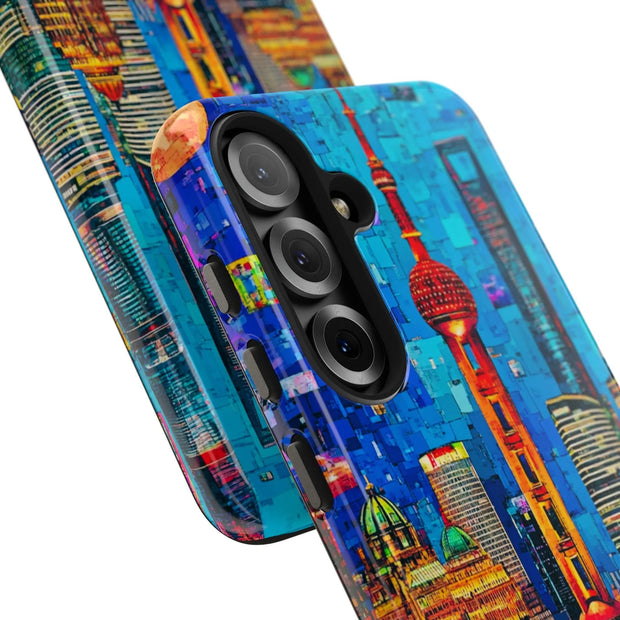 Shanghai Skyline Collage Pop Art Tough Phone Case LavenderCeleste