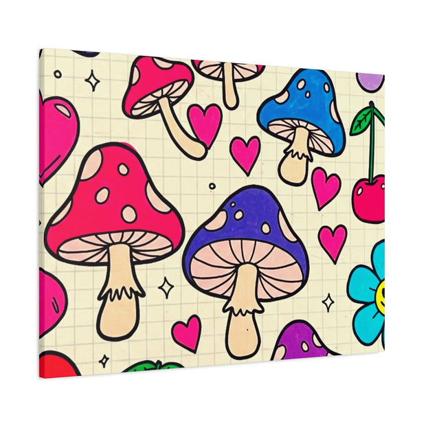 Kawaii Mushroom Cherry Flower Matte Canvas Print LavenderCeleste