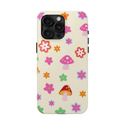 Retro Mushroom Flower Power Tough Phone Case LavenderCeleste