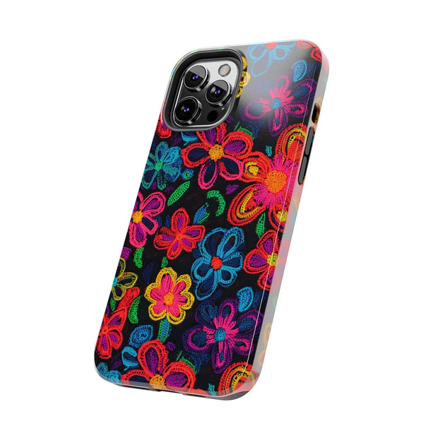 Neon Crochet Floral Tough Phone Case – Vibrant Retro Handmade Pattern Printify