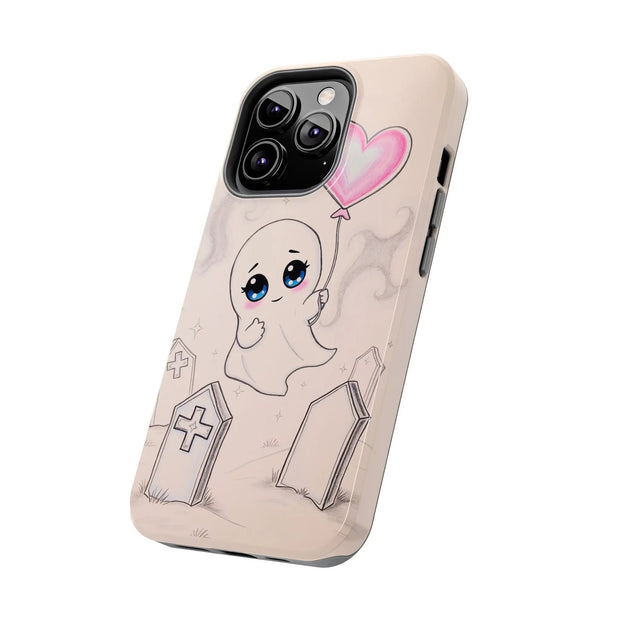 Sad Ghost with Heart Balloon Kawaii Tough Phone Case LavenderCeleste
