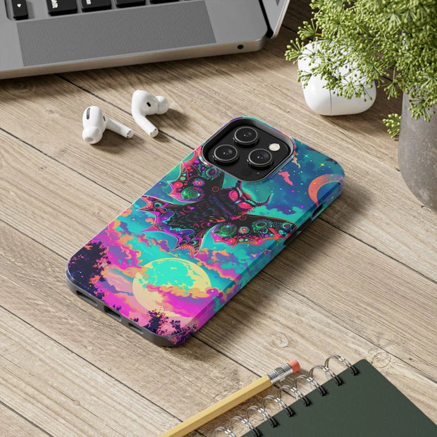 Mothman Tough Phone Case – Psychedelic Neon Cryptid Aesthetic - LavenderCeleste