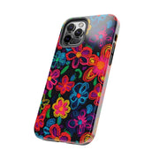 Neon Crochet Floral Tough Phone Case – Vibrant Retro Handmade Pattern Printify