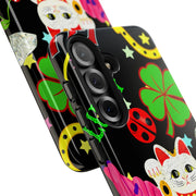 Lucky Symbols Tough Phone Case – 777 Dice Rainbow Maneki Neko Design - LavenderCeleste