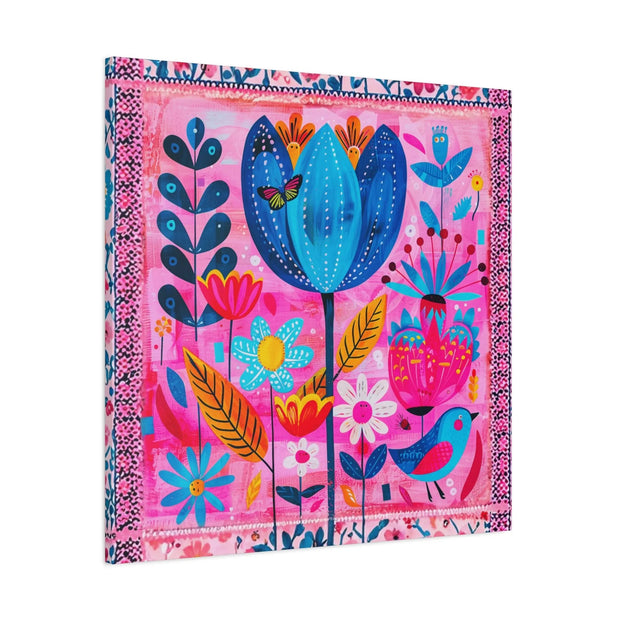 Whimsical Pink Blue Floral Matte Canvas Art LavenderCeleste