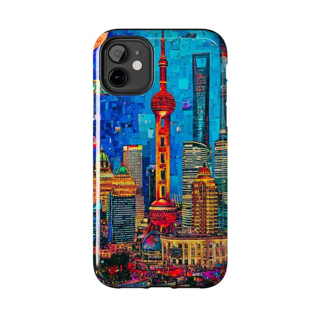 Shanghai Skyline Collage Pop Art Tough Phone Case LavenderCeleste