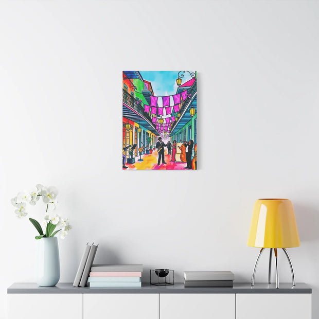 Vibrant New Orleans Jazz Street Matte Canvas – French Quarter Music Scene Printify