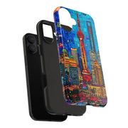 Shanghai Skyline Collage Pop Art Tough Phone Case LavenderCeleste