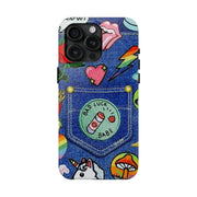 Retro Kidcore Denim Patch Tough Phone Case LavenderCeleste