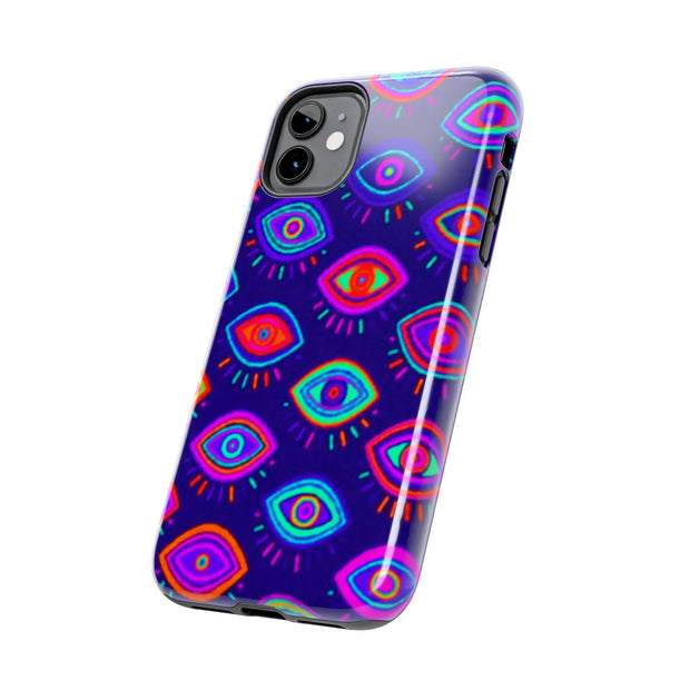 Trippy Neon Evil Eye Protective Tough Phone Case LavenderCeleste