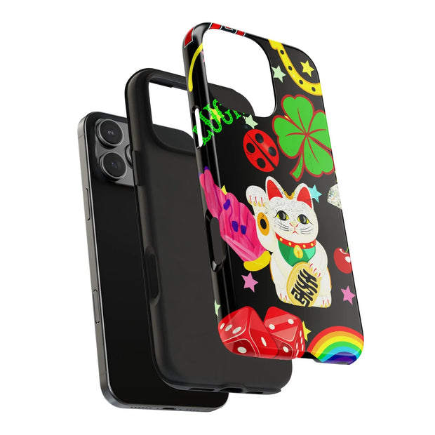Lucky Symbols Tough Phone Case – 777 Dice Rainbow Maneki Neko Design - LavenderCeleste