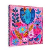 Whimsical Pink Blue Floral Matte Canvas Art LavenderCeleste