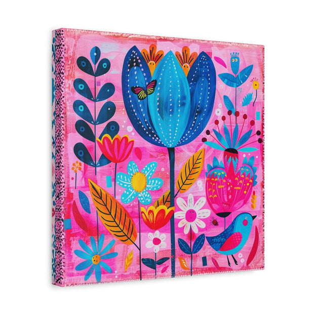 Whimsical Pink Blue Floral Matte Canvas Art LavenderCeleste