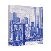 New York City Toile Art – Blue Scenic Skyline Matte Canvas LavenderCeleste