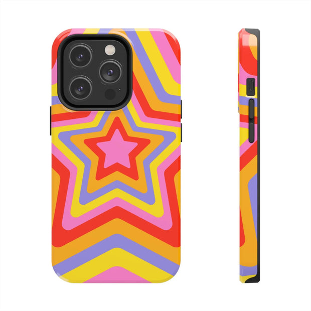Retro Rainbow Star Groovy Tough Phone Case LavenderCeleste