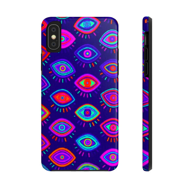 Trippy Neon Evil Eye Protective Tough Phone Case LavenderCeleste