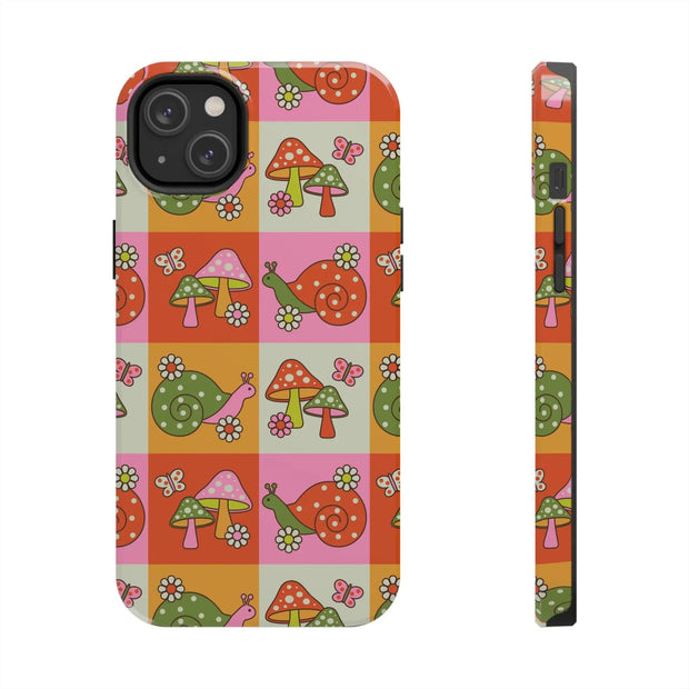 Retro Groovy Snail and Mushroom Tough Phone Case LavenderCeleste