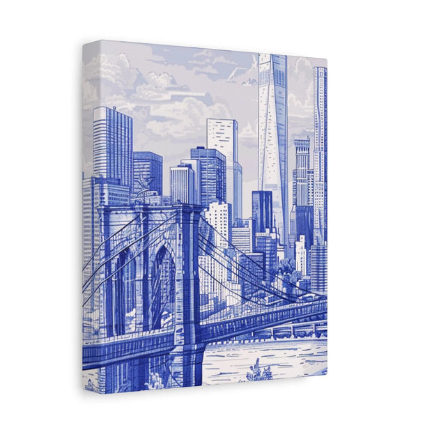 New York City Toile Art – Blue Scenic Skyline Matte Canvas Printify