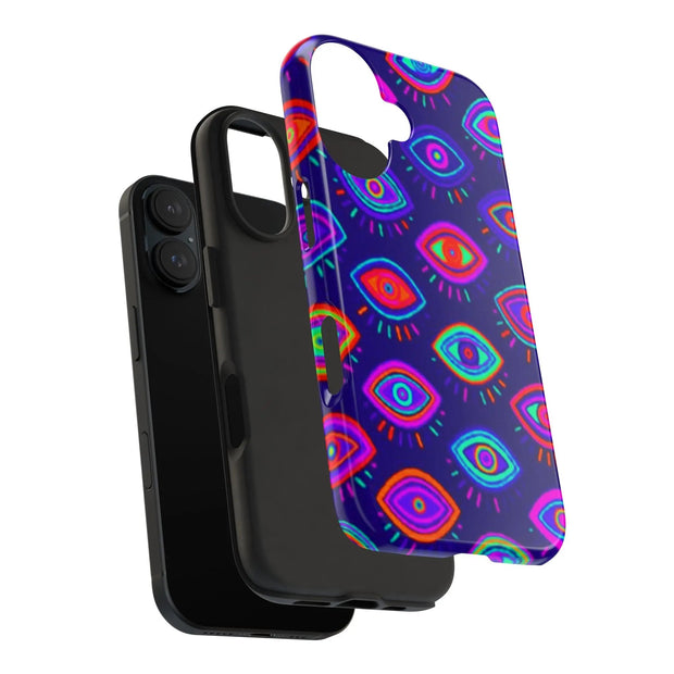 Trippy Neon Evil Eye Protective Tough Phone Case LavenderCeleste
