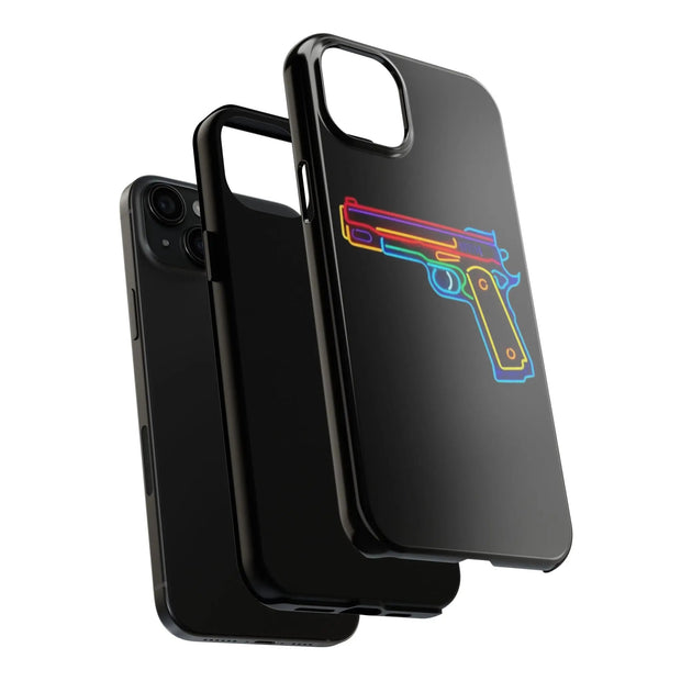 Neon Rainbow Gun Tough Phone Case – Bold Retro Vaporwave Aesthetic LavenderCeleste