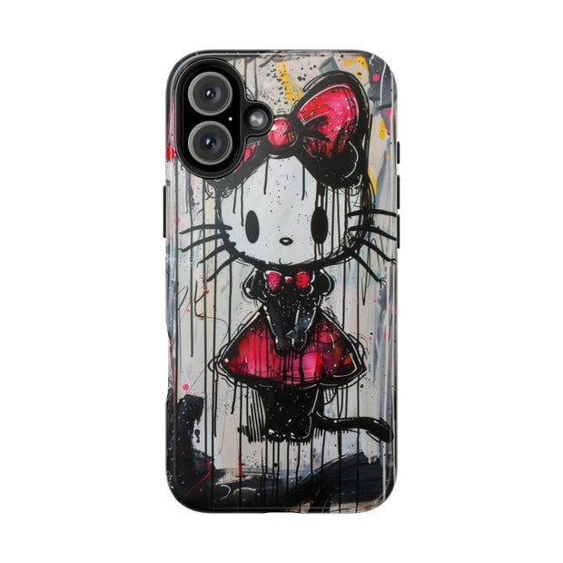 Goth Bow Cat Graffiti Pop Art Tough Phone Case LavenderCeleste