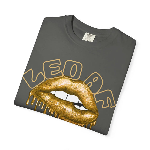 Leo AF Dripping Lips Comfort Colors Tee – Gold Bold Zodiac Energy
