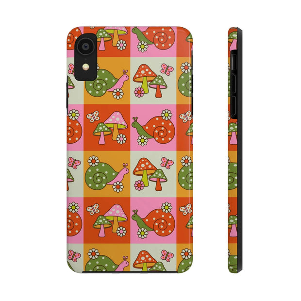 Retro Groovy Snail and Mushroom Tough Phone Case LavenderCeleste