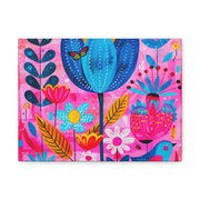 Whimsical Pink Blue Floral Matte Canvas Art - LavenderCeleste