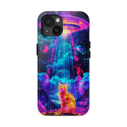 Psychedelic UFO Cat Abduction Tough Phone Case LavenderCeleste