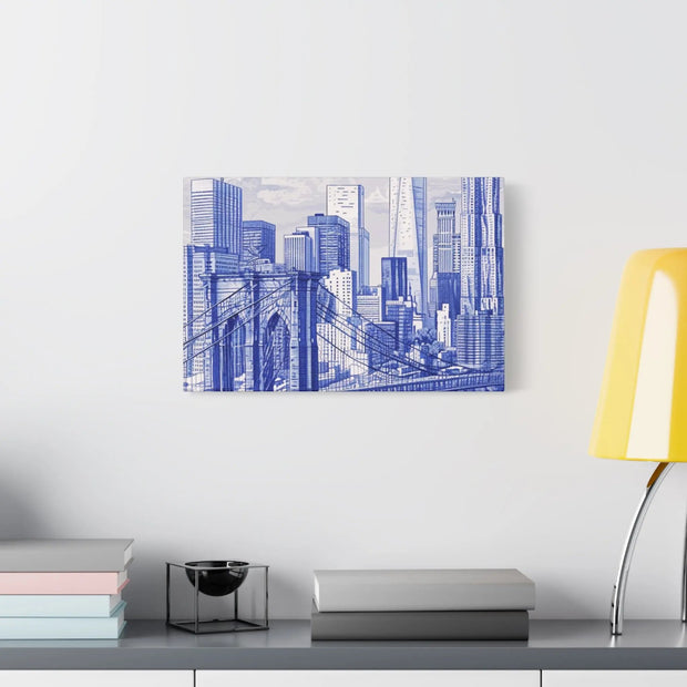 New York City Toile Art – Blue Scenic Skyline Matte Canvas Printify