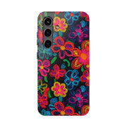 Neon Crochet Floral Tough Phone Case – Vibrant Retro Handmade Pattern Printify