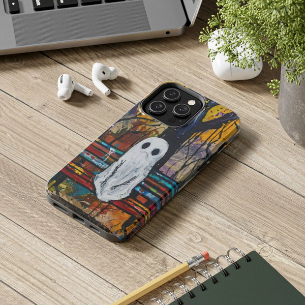 Sad Ghost on Park Bench Abstract Art Phone Case LavenderCeleste