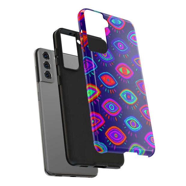 Trippy Neon Evil Eye Protective Tough Phone Case LavenderCeleste