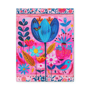 Whimsical Pink Blue Floral Matte Canvas Art - LavenderCeleste