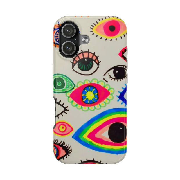 White Neon Evil Eye Psychedelic Pattern Tough Phone Case LavenderCeleste