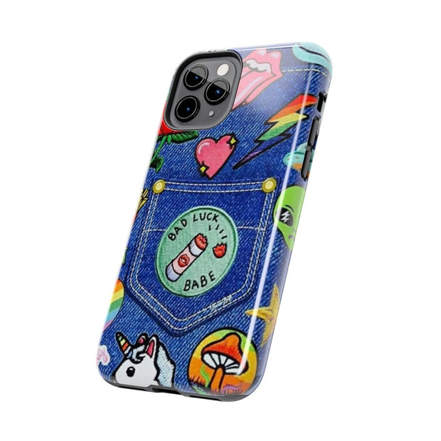 Retro Kidcore Denim Patch Tough Phone Case LavenderCeleste